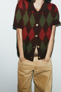 ZARA КАРДИГАН В РОМБИК, РАЗНОЦВЕТНЫЙ