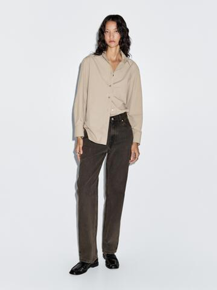Massimo Dutti Джинсы прямого кроя с высокой талией, натуральный серый