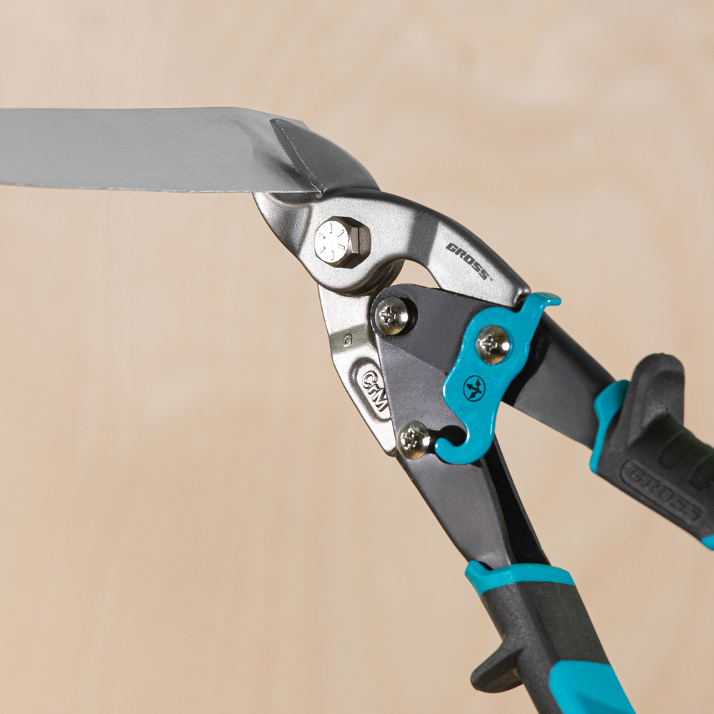 Ножницы по металлу "Piranha", 230 мм, прямой усиленный рез (Bulldog), сталь СrMo, двухкомпонентная рукоятка-ки Gross