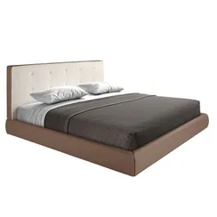 Кровать 7174 с обивкой из коричневой ткани и коричневой эко-кожи 180x200 см