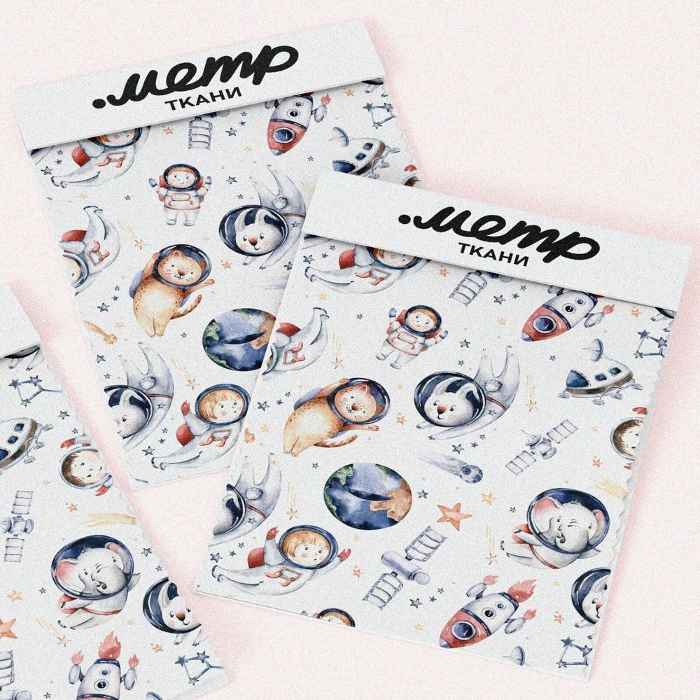 Ткань шифон зверьки в космосе