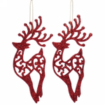 Подвески в блестках «Олень» 14 см (набор 2шт), красный