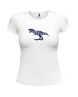 Футболка Skateasaurus женская приталенная белая с синим рисунком