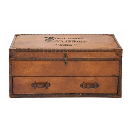 Столик - сундук Secret De Maison CONCORDE ( mod. 3176 ) дерево манго/кожа буйвола, 42х92х52см, Античный светлый