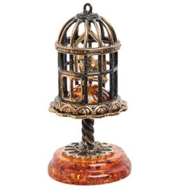 Народные промыслы AM-1259 Фигурка «Птичка в клетке» (латунь, янтарь)