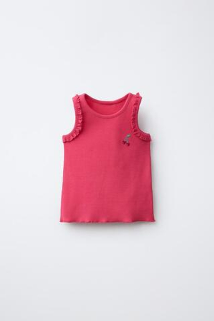 ZARA ФУТБОЛКА В РУБЧИК С ВЫШИВКОЙ НА ПРОЙМЕ, КОРАЛЛОВО-КРАСНЫЙ