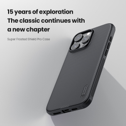 Усиленный чехол черного цвета от Nillkin для смартфона iPhone 16 Pro, серия Super Frosted Shield Pro