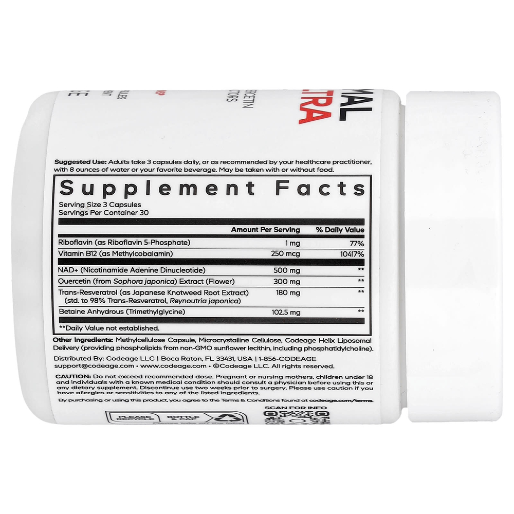 Codeage, Sport, Liposomal NAD+ ULTRA, липосомальный НАД, 90 растительных капсул