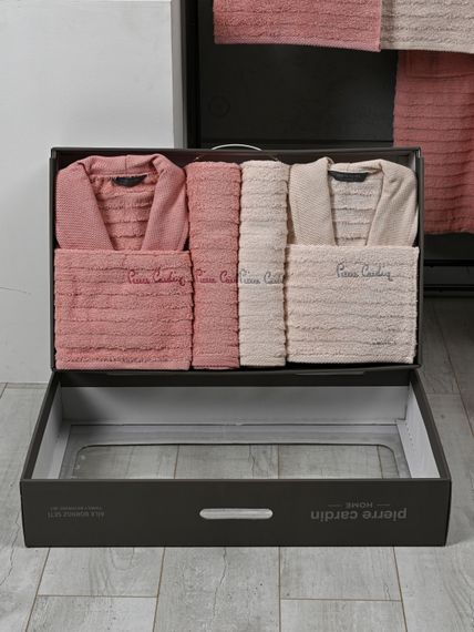 Набор махровый халат мужской и женский с полотенцами PIERRE CARDIN