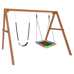 Деревянные качели с разноцветным гнездом Лодка и гибкими качелями