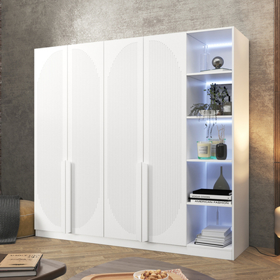 Шкаф Агератум МДФ четырехсекционный с стеллажом в белой эмали - Белый Фасадный 0101  260*60*220