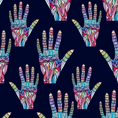 Hands with decorative pattern. seamless pattern.