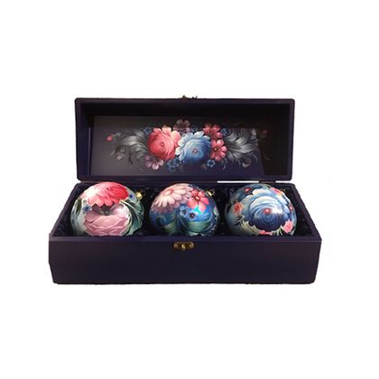 Zhostovo Christmas balls in wooden box - set of 3 balls SET04D-667785845