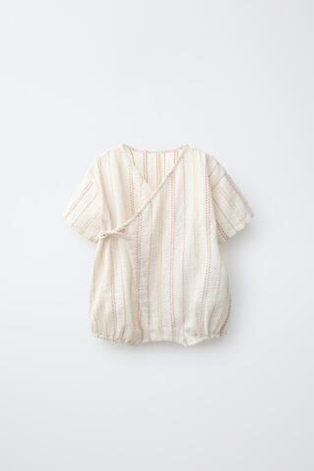 ZARA КОМБИНЕЗОН КИМОНО С КОНТРАСТНОЙ СТРОЧКОЙ, ЭКРЮ