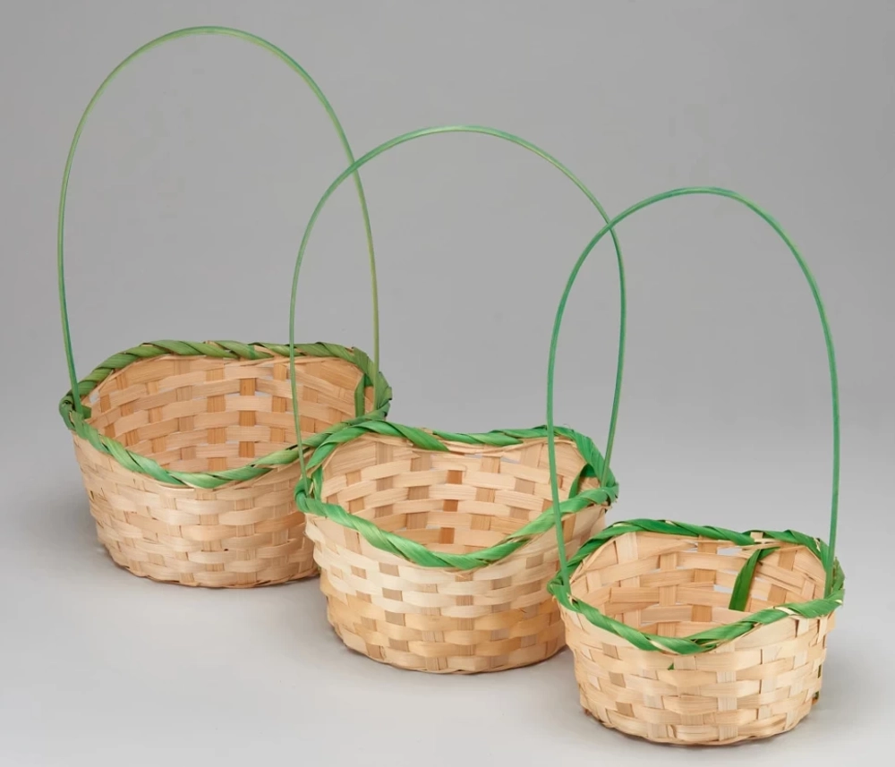 Корзина 24х9,5х11,5х35 см Набор 3шт с ручкой (Бежевый, Зеленый)
