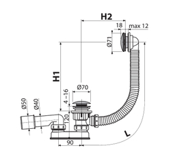 Сифон A504KM-80 для ванны комплект click/clack металл/металл (длина 80 cм)