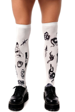 Белые гольфы с принтом в виде тату (Цвет: белый)