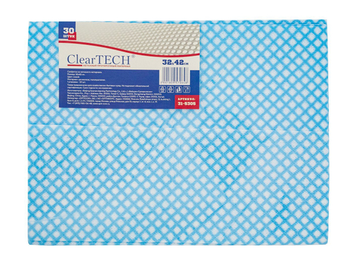 Салфетки из нетканого материала ClearTECH, 32х42 см, плотность 60 г, синие, 50 штук в упаковке