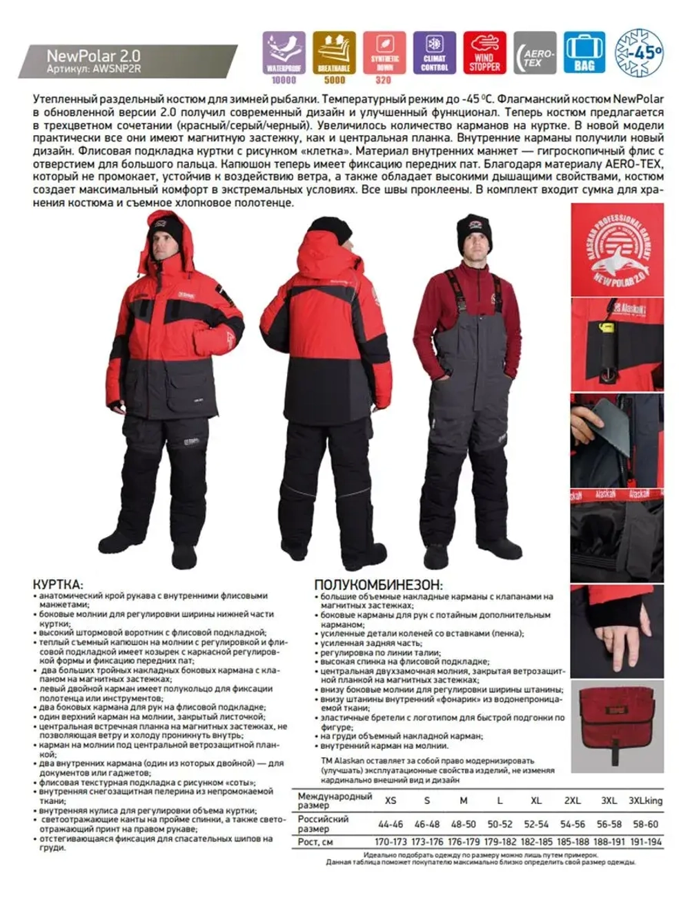 Костюм зимний Alaskan NewPolar 2.0 красный/серый/черный M (куртка+полукомбинезон)
