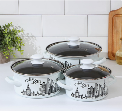 Набор эмалированных кастрюль «Новый город», 3 предмета: 1,5 л, 2,3 л, 3 л, индукция