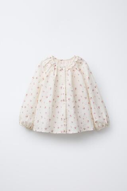 ZARA РУБАШКА С ЦВЕТОЧНЫМ ПРИНТОМ, ЭКРЮ