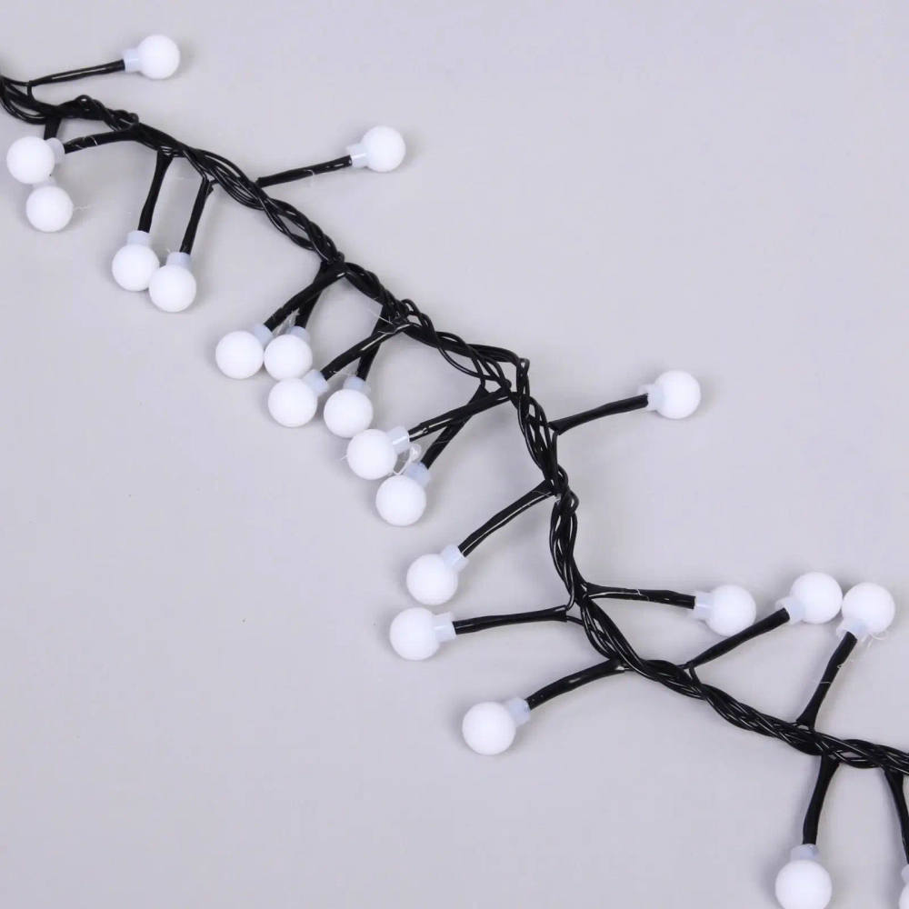 Гирлянда для дома Мишура 4 м, 200 ламп LED, d-1,4 см, черный пров, 8 реж, IP-40, Белый (возможность соединения)