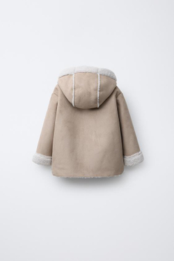 ZARA КУРТКА-ДУБЛЕНКА С КАПЮШОНОМ, БЕЖЕВЫЙ