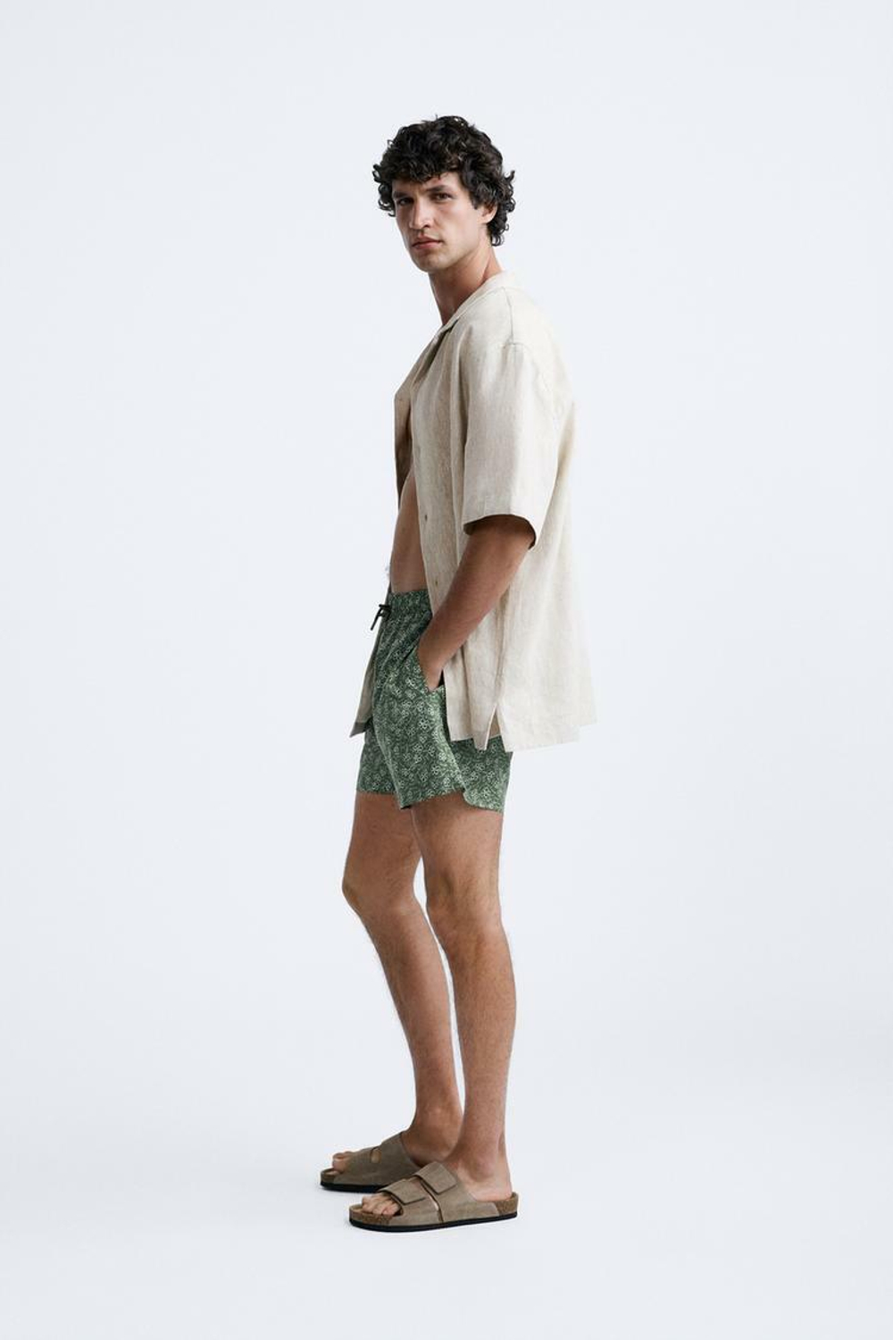 ZARA ПЛАВКИ С ЦВЕТОЧНЫМ ПРИНТОМ, БУТЫЛОЧНО-ЗЕЛЕНЫЙ