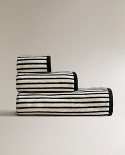 ZARA HOME БАННОЕ ПОЛОТЕНЦЕ ИЗ ВЕЛЮРА В ПОЛОСКУ, ПЕСОЧНЫЙ/ЧЕРНЫЙ