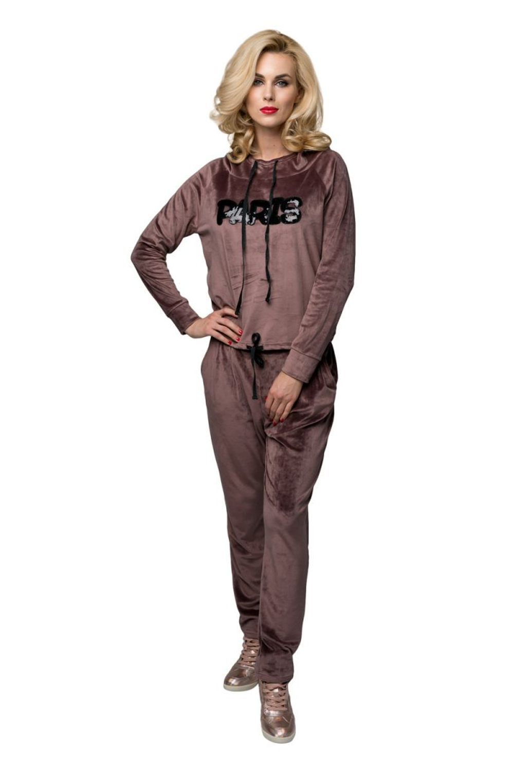 Спортивный костюм с аппликацией из пайеток (Размер: XL) (Цвет: коричневый)