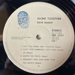 Винтажная виниловая пластинка LP Dave Mason Alone Together (Japan 1973) (No Obi) World In Changes