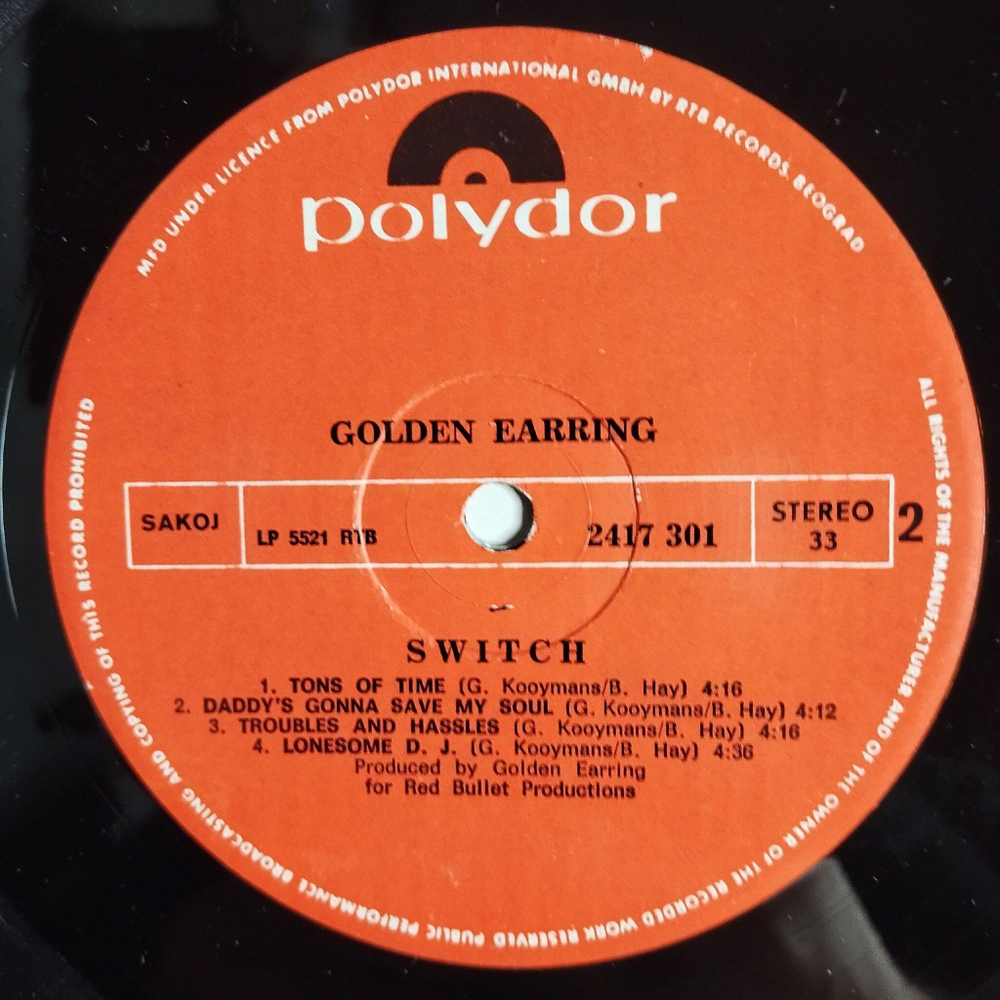 Винтажная виниловая пластинка LP Golden Earring Switch (Югославия 1975)