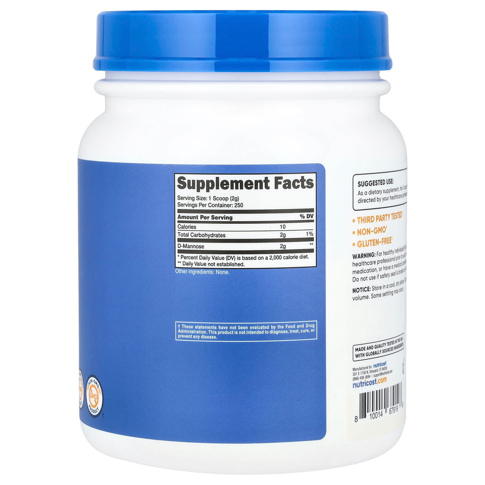 Nutricost, D-манноза, без добавок, 500 г (17,9 унции)