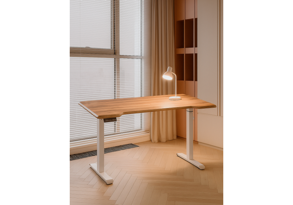 Компьютерный стол Woodville Маркос с механизмом подъема 140х80х75 белый, вотан дуб, ножки белые