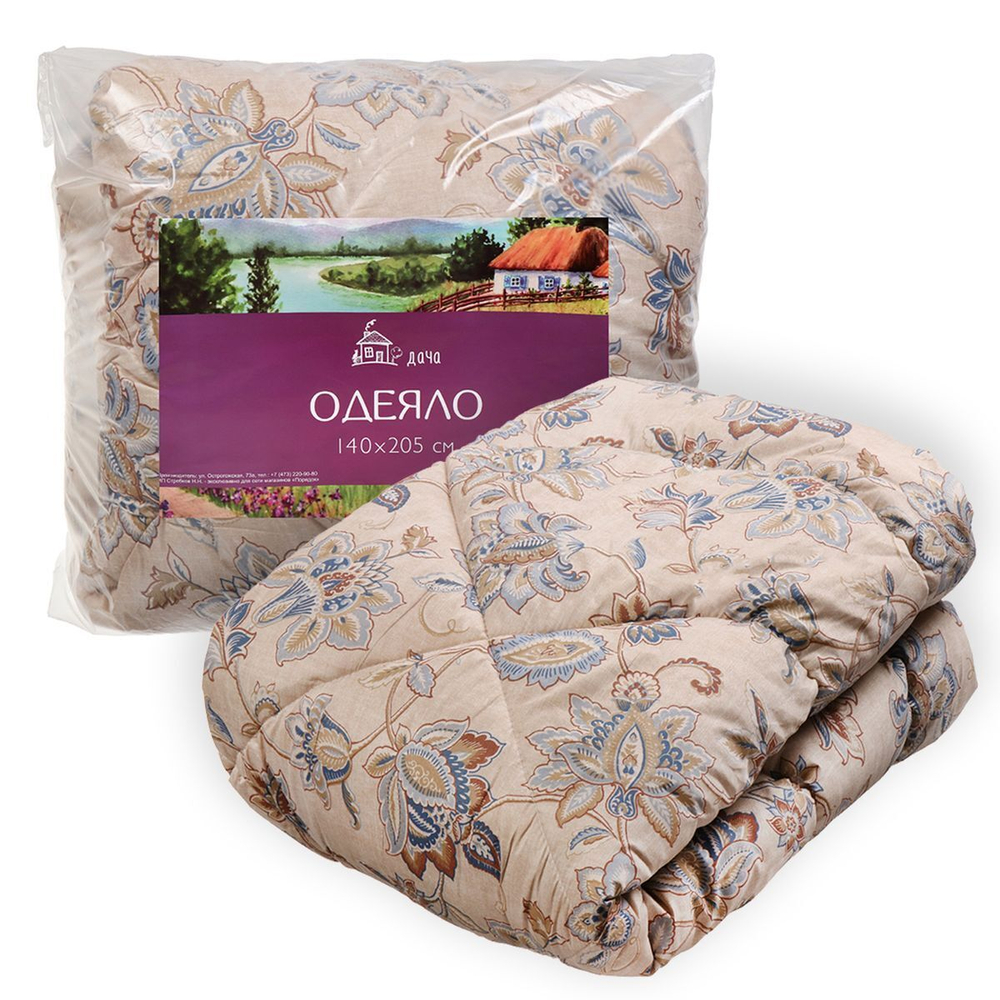 Одеяло 1.5-сп, 140х205 см, Дача, прочес.полиэф в-но, 250 г/м2, всесезон, чех 100% п/э