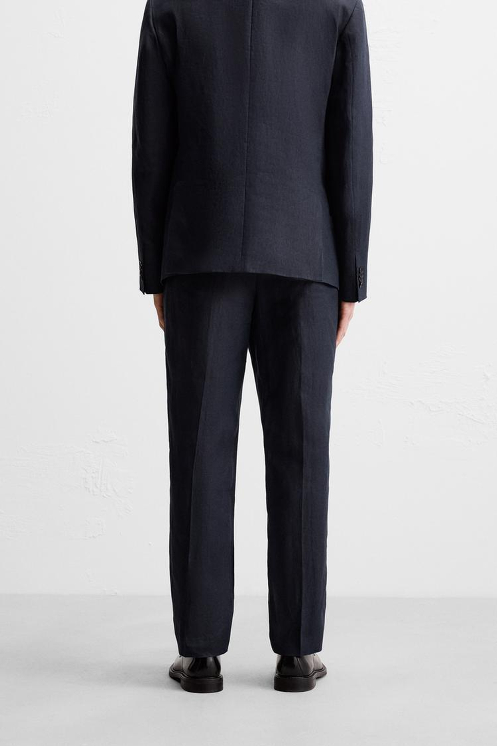 ZARA КОСТЮМНЫЕ БРЮКИ ИЗ 100% ЛЬНА, ТЕМНО-СИНИЙ