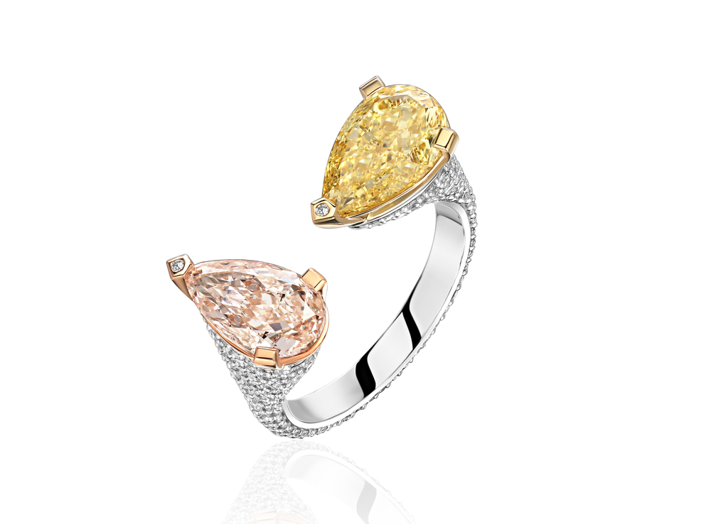 Кольцо "Поцелуй" с лабораторно-выращенными бриллиантами огранки "Груша"