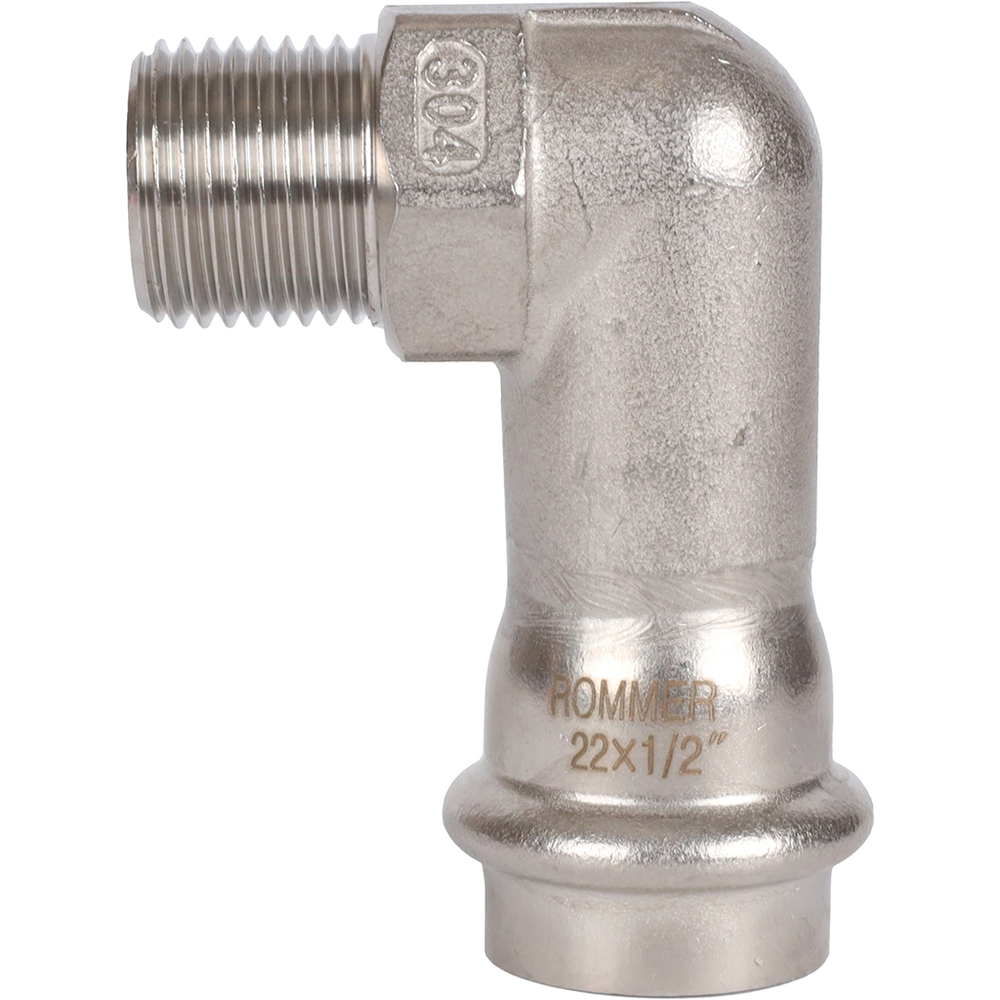 ROMMER Угольник-переходник с НР 22x1/2" из нержавеющей стали прессовой