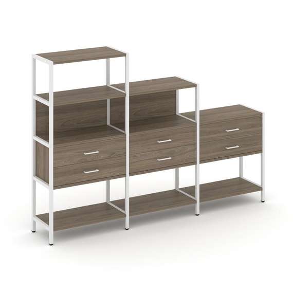 Shelf System Трехсекционный стеллаж четырех/трех/двухярусный с ящиками SN.STM-431 Вяз Благородный/Ме