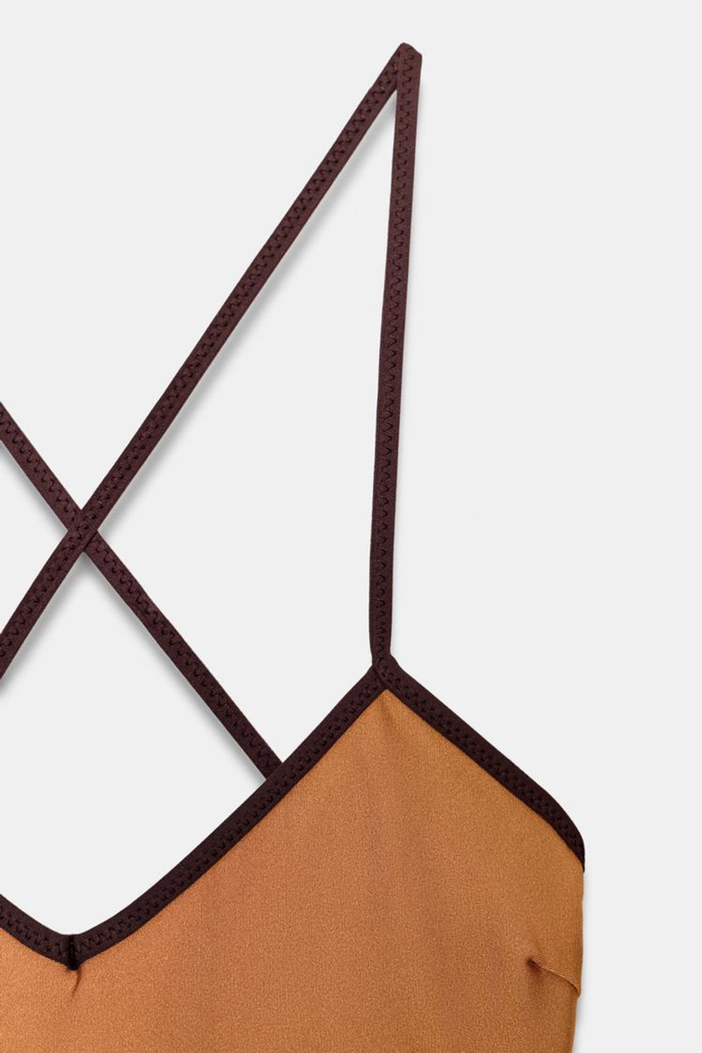 ZARA АТЛАСНЫЙ КУПАЛЬНИК С КОНТРАСТНЫМИ ДЕТАЛЯМИ, ЦВЕТ ЖЖЕНОГО АПЕЛЬСИНА