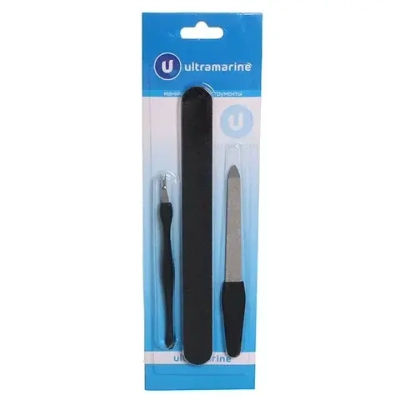 Маникюрный набор на блистере, 3 предмета «Ultramarine» (пилка металлическая, пилка наждачная черная и триммер)✦