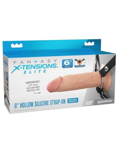 Полый страпон на ремнях 6’’ Hollow Silicone Strap-on (Цвет: телесный с черным)