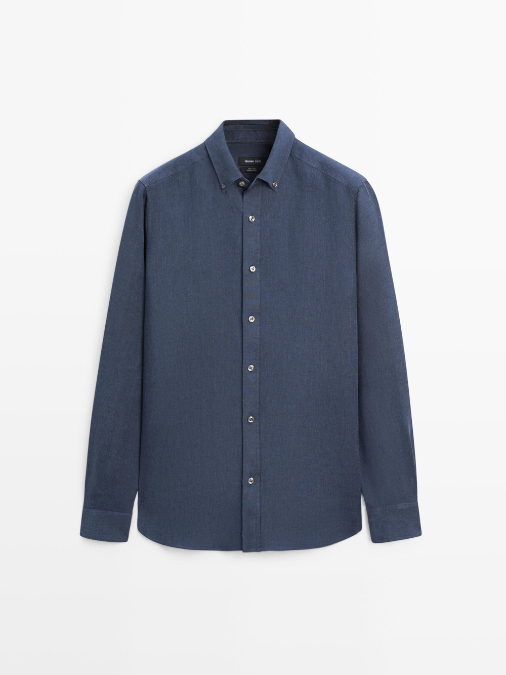 Massimo Dutti Рубашка из 100% льна, стандартного кроя, синий