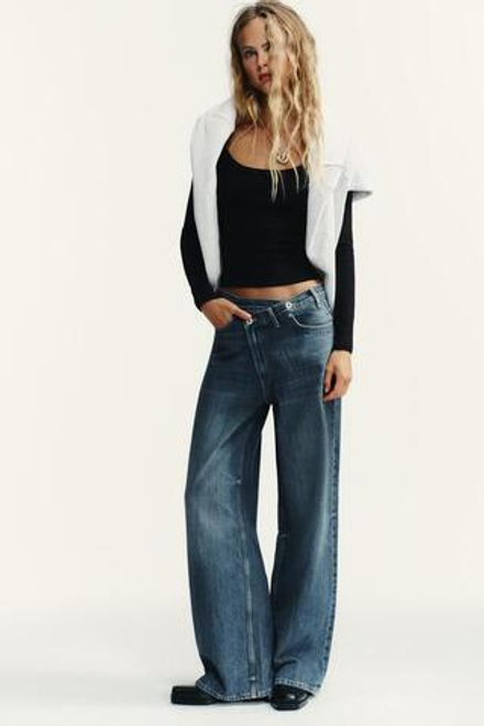 ZARA ДЖИНСЫ TRF WIDE LEG С ПЕРЕКРЕСТНОЙ ТАЛИЕЙ И ВЫСОКОЙ ПОСАДКОЙ, СЕРО-СИНИЙ