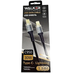 Кабель USB "WALKER" C950, 30W, Type-C-Lightning, поддержка PD, нейлон, черный
