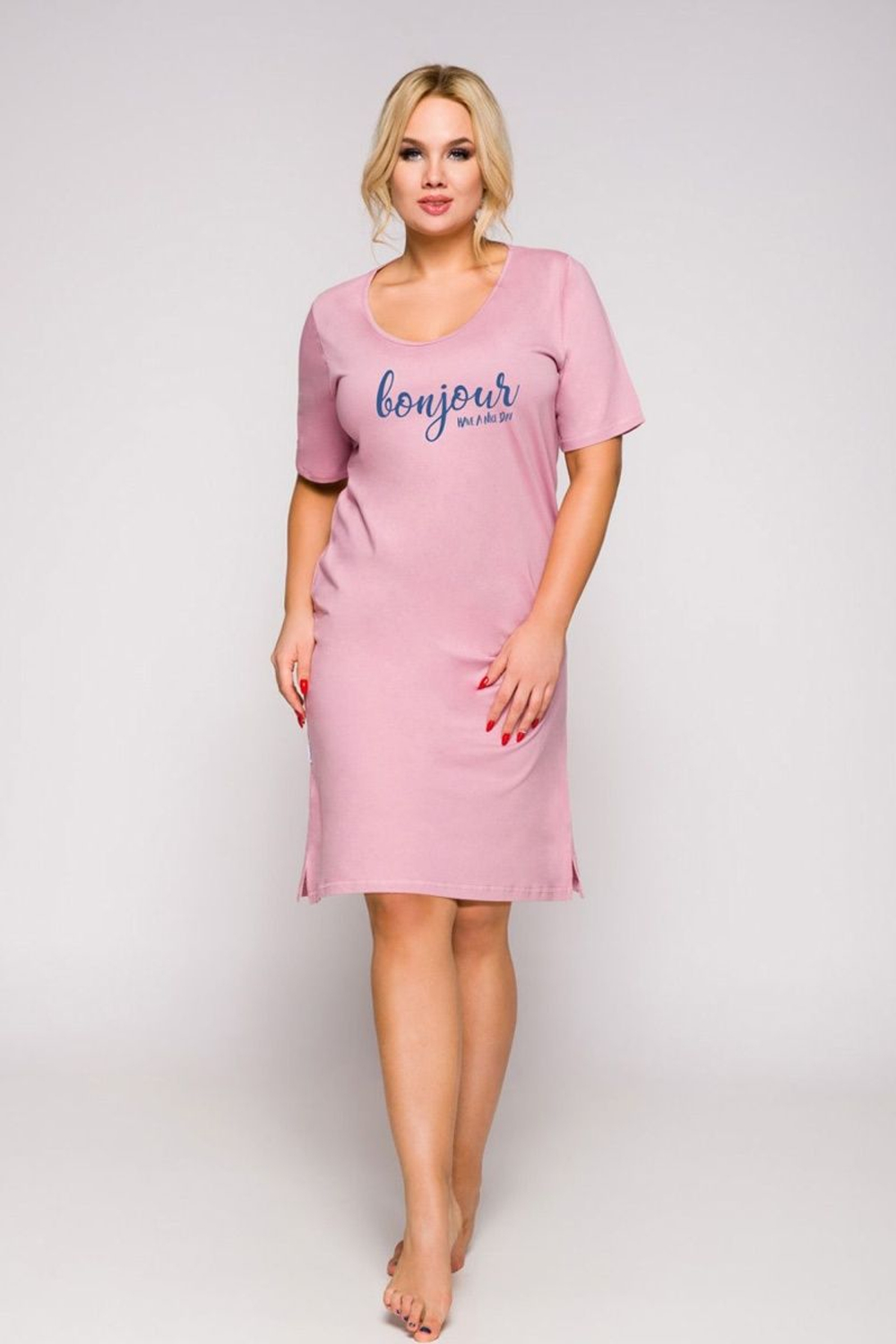 Женская хлопковая сорочка Bella с круглым вырезом (Размер: 6X) (Цвет: сиреневый)