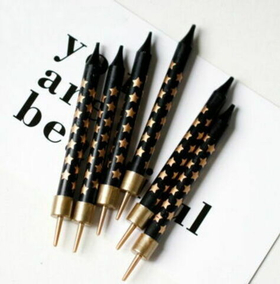 Свечи в торт «Золотые звезды, черные», 6 шт, 6 см