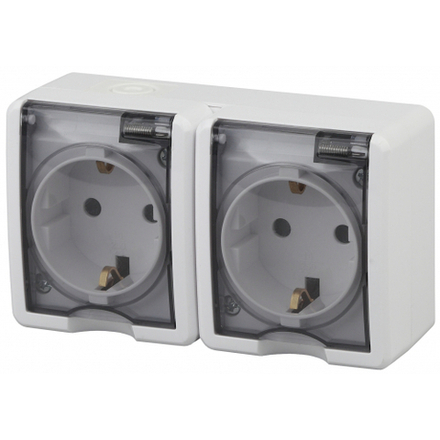 Розетка ЭРА Эксперт 11-2404-01 двойная 2х2P+E IP54 шторки 16A-250В ОУ белый