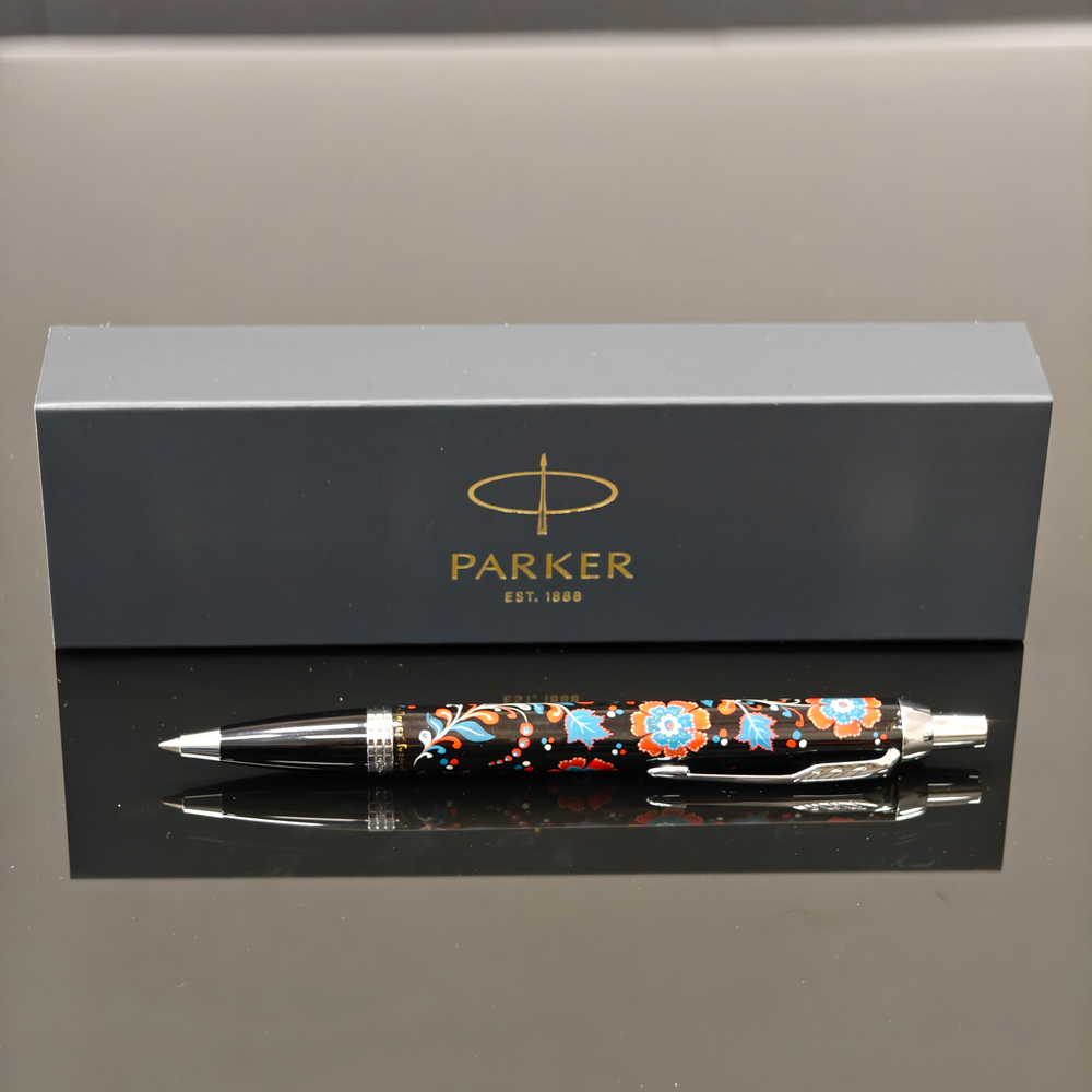 Ручка коллекционная шариковая Parker IM №0163 "Цветы России" с ручной росписью в коробке
