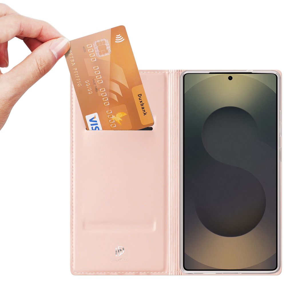 Чехол книжка из PU кожи розового цвета от Dux Ducis для Samsung Galaxy S25 Ultra, серия Skin Pro Series Case